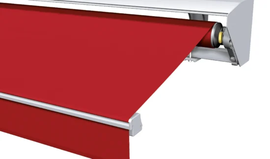 Rote Markise mit Kassettensystem